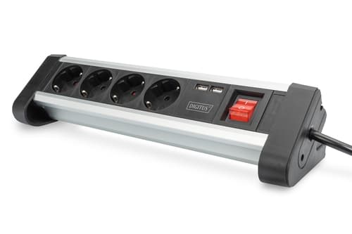 Rozetka 4-gniazdowa z 2x USB 5V/2A - Aluminium - Czarny/Srebrny