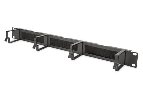 Panel de gestión de cables 1U con entradas de cepillo 4x anillos de aluminio 44x60 mm - Negro