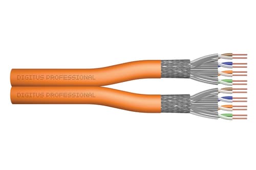CAT 7 S-FTP installation cable - 1200 MHz Dca (EN 50575) - AWG 23/1 - 100 m drum - sx - duplex -orange