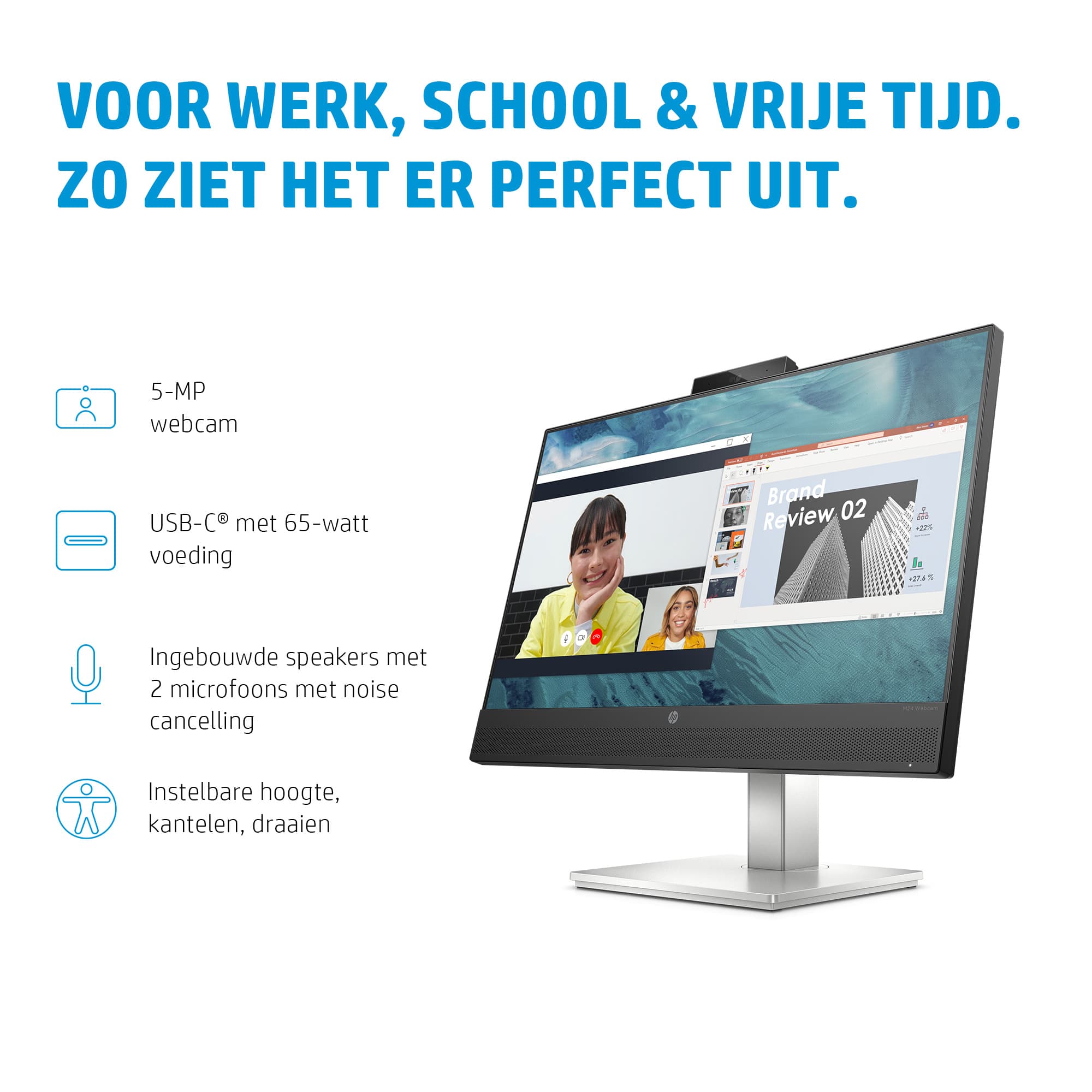 E24m G4 FHD USB-C Conferencing - 24 inch - Full HD IPS LED Monitor - 1920x1080 - Pivot / HAS / RJ45 / USB-C / Webcam — foto 8 van 13
