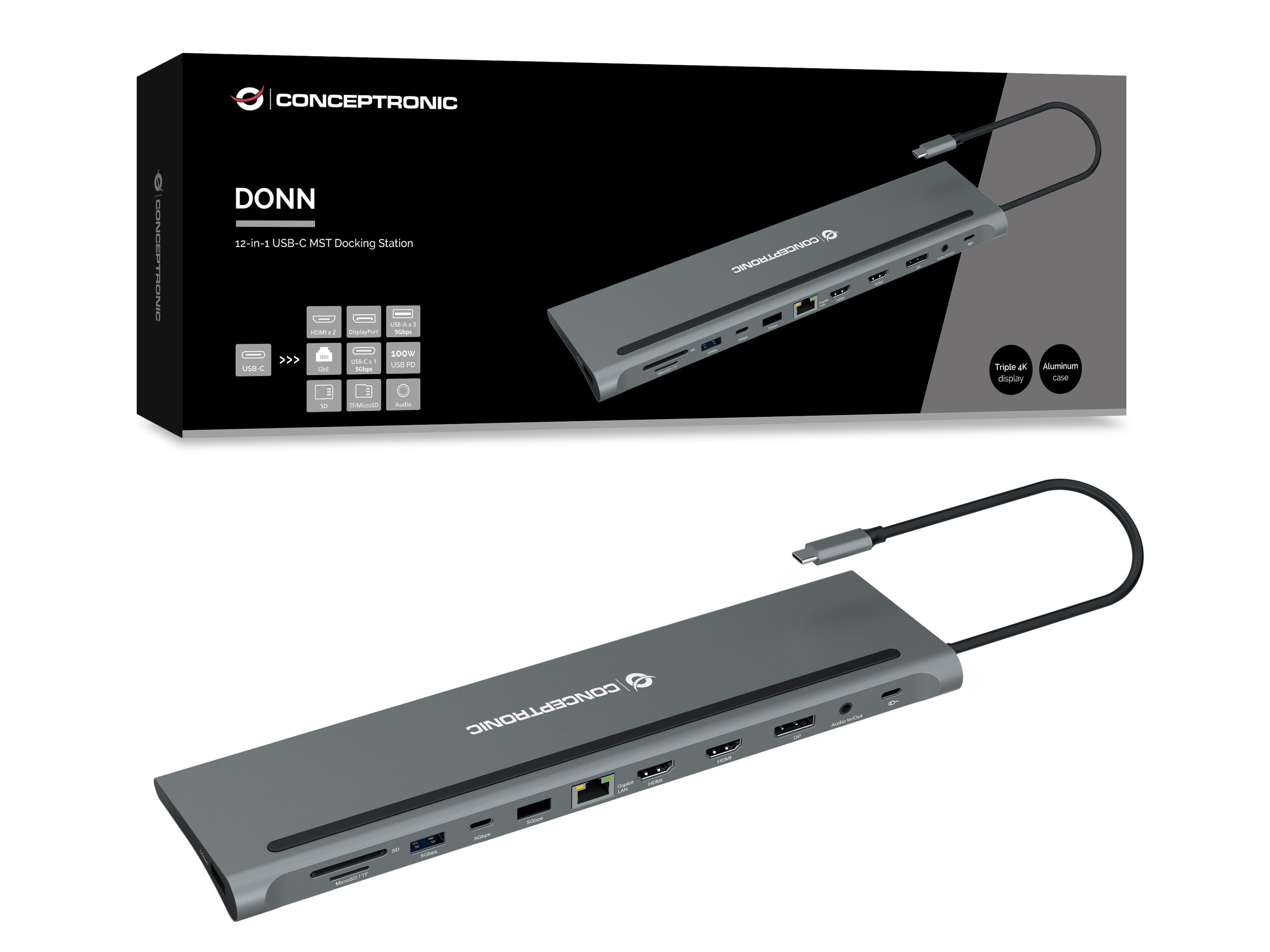 Station d'accueil 12-en-1 USB 3.2 Gen 1 - MST - Affichage 4K triple - 100W USB PD - HDMI x 2 - DisplayPort - GbE LAN - USB-A 3.0 x 2 — photo 3 sur 8