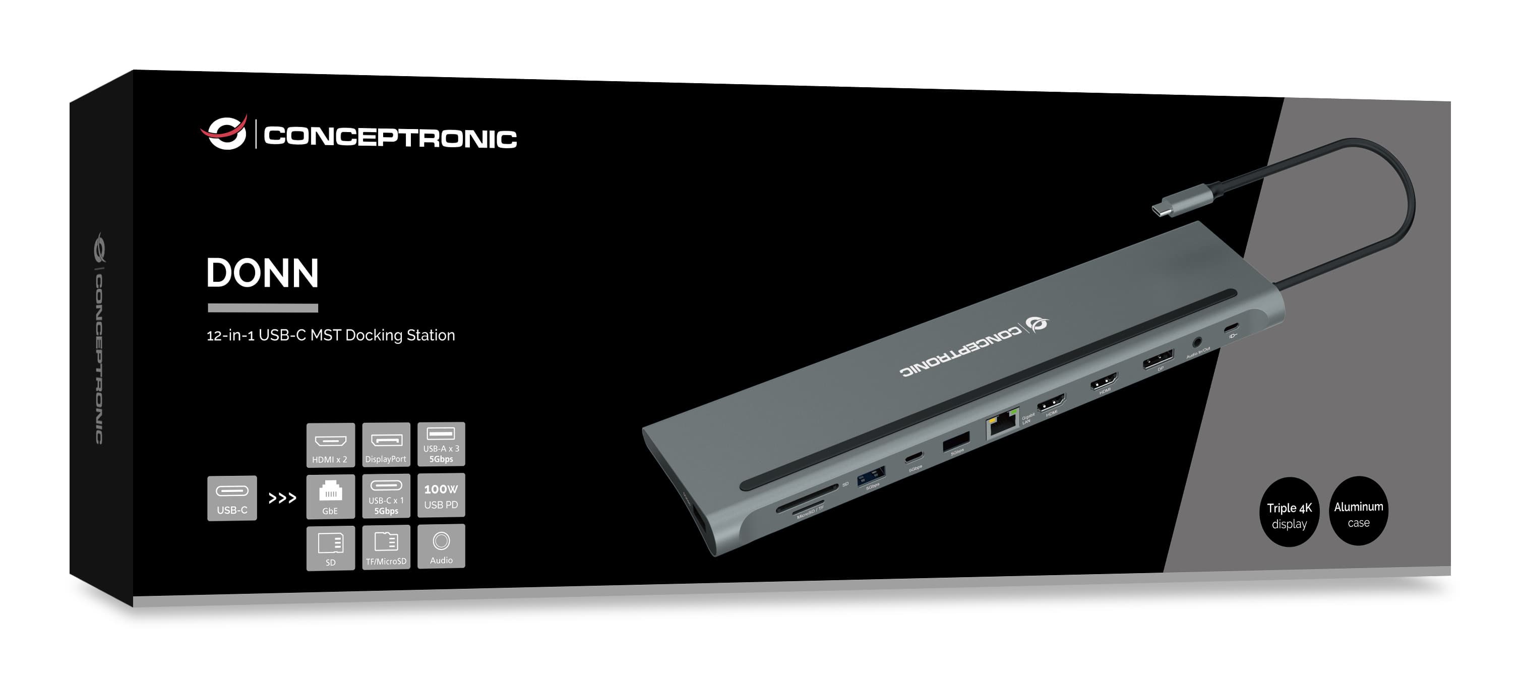 Station d'accueil 12-en-1 USB 3.2 Gen 1 - MST - Affichage 4K triple - 100W USB PD - HDMI x 2 - DisplayPort - GbE LAN - USB-A 3.0 x 2 — photo 2 sur 8