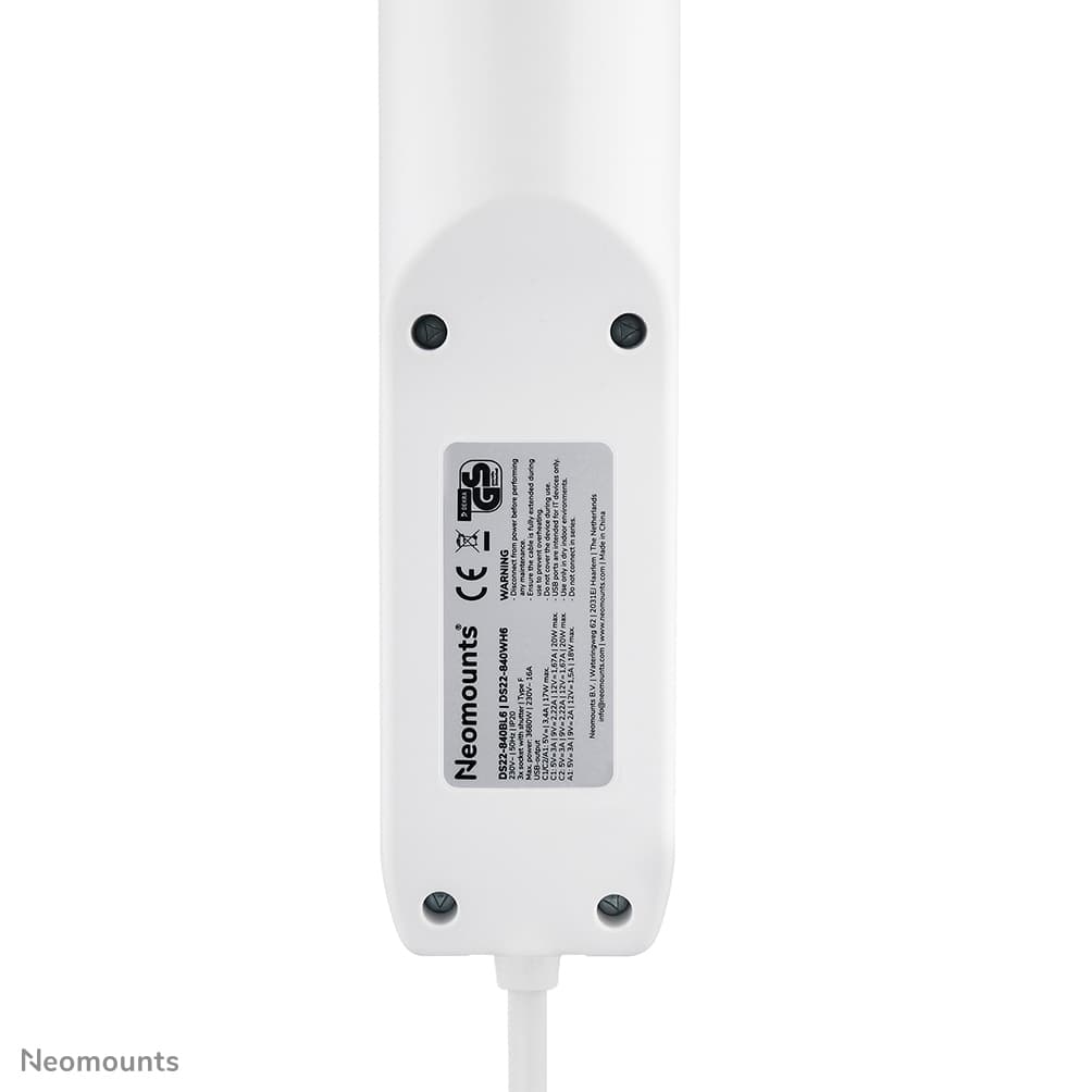 Prise de bureau VOLT avec bride - 2 x USB-C (20W) - 1x USB-A (18W) - 3 x 230V. - Type de fiche F - 3680 Watts- 1,4 m Câble - Blanc — photo 10 sur 16