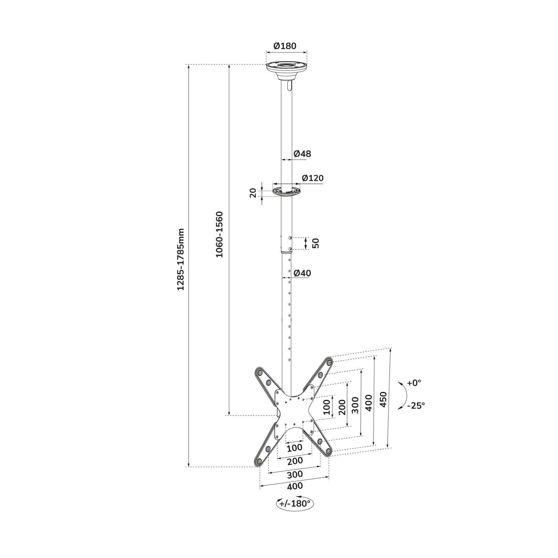 Support plafond pour écran plat 32-75 pouces (Hauteur: 106-156 cm) — photo 15 sur 15