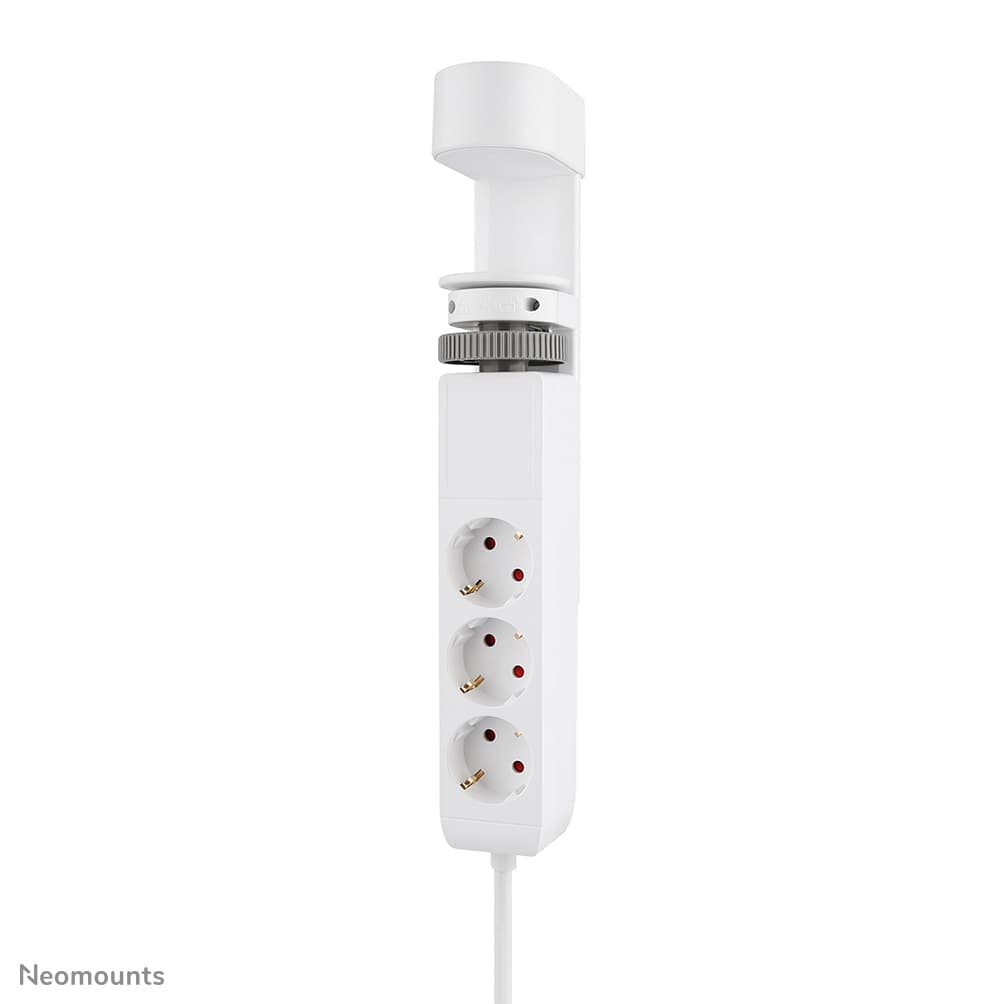 Prise de bureau VOLT avec bride - 2 x USB-C (20W) - 1x USB-A (18W) - 3 x 230V. - Type de fiche F - 3680 Watts- 1,4 m Câble - Blanc
