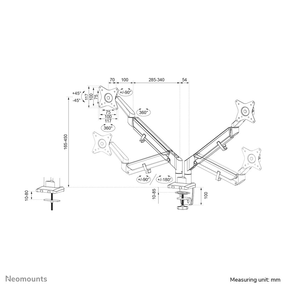 Support pour écrans jumelés 17-32" 1-9 kg Amortisseur à gaz 180° Noir — photo 20 sur 20
