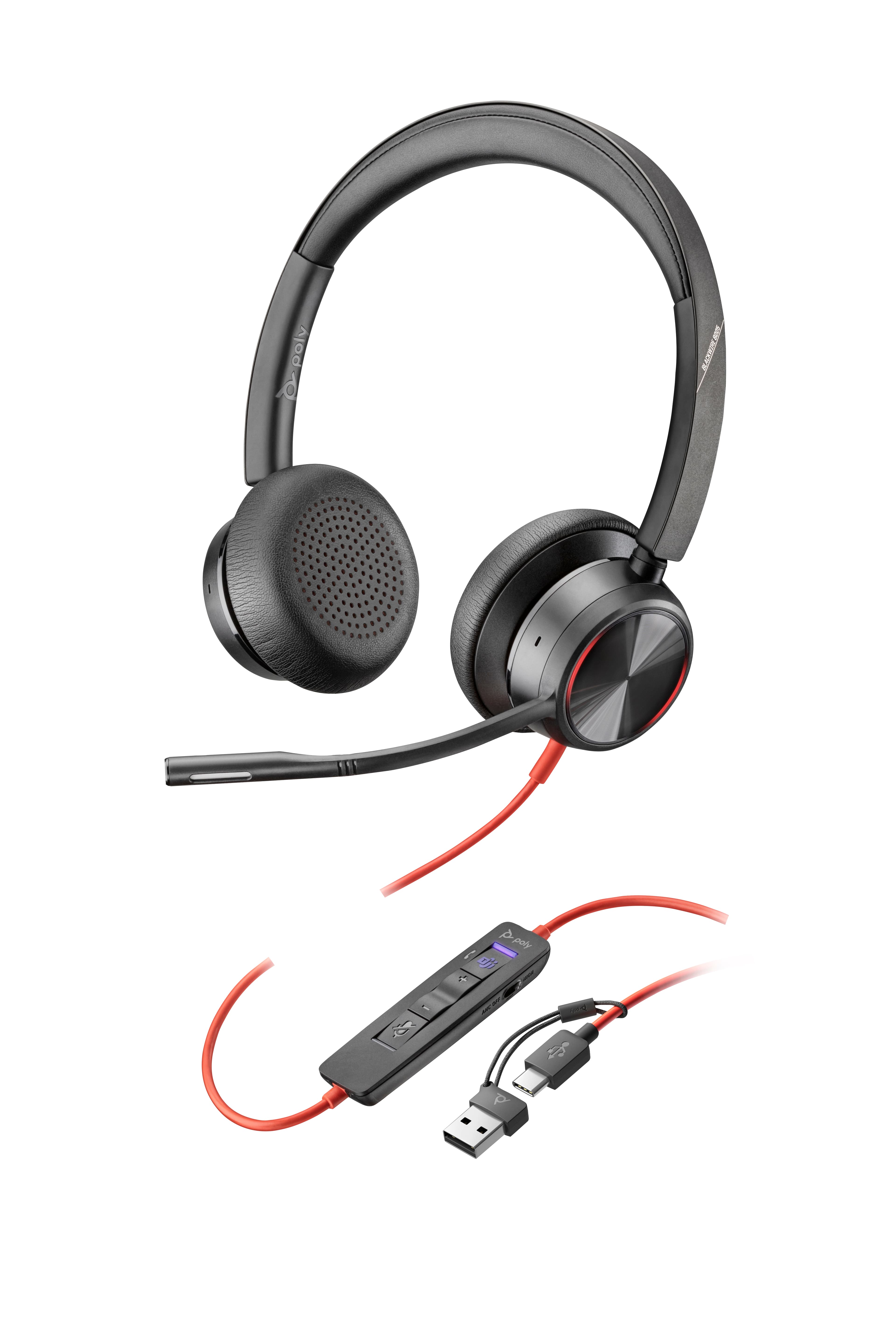 Poly Blackwire 8225 Stereo Microsoft Teams Certified USB-C Headset + USB-C/A Adapter