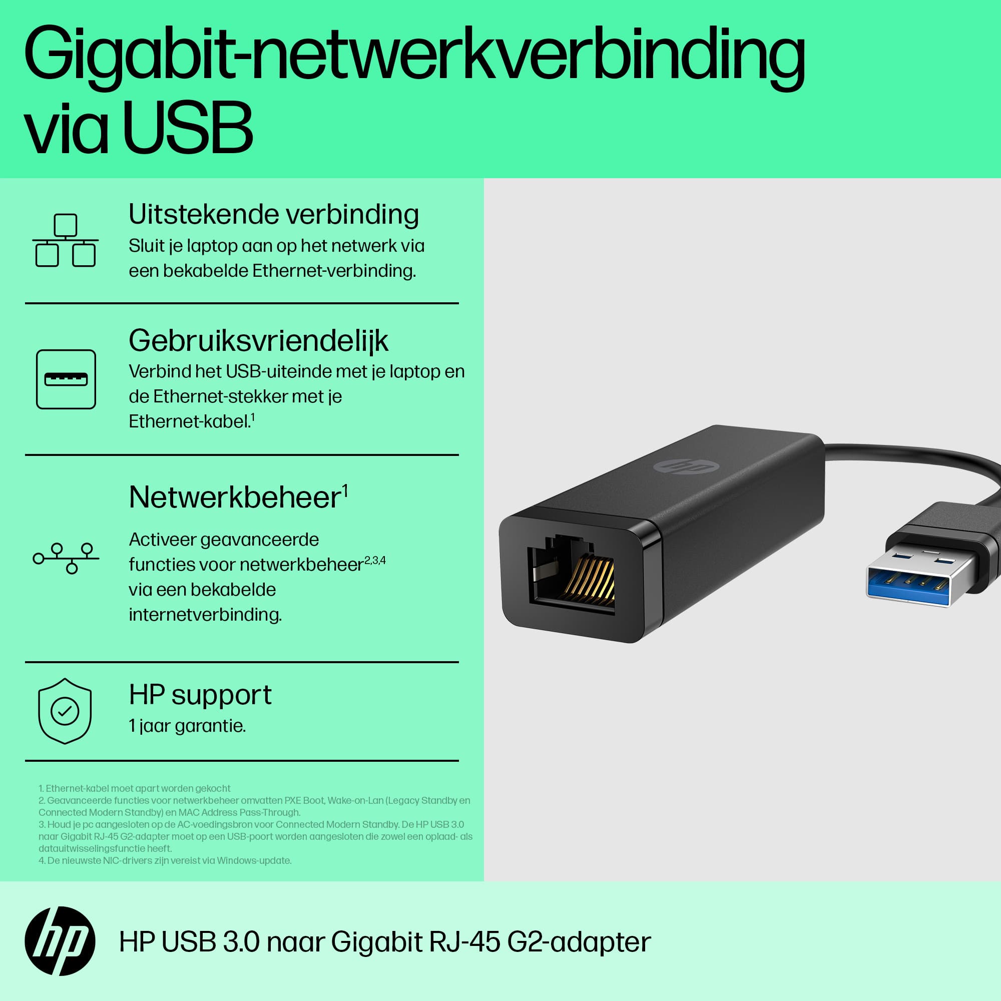 Adaptateur USB 3.0 vers RJ45 Gigabit G2 d'HP