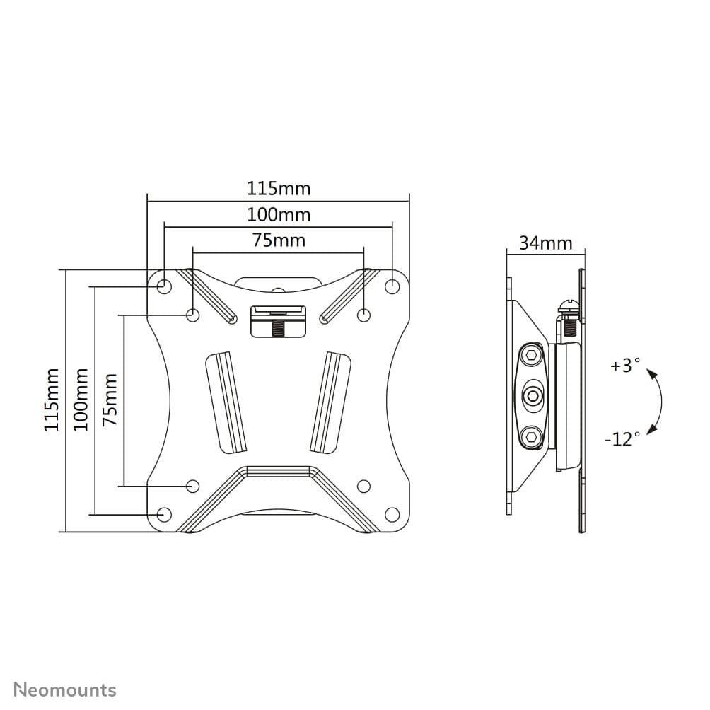 Support mural inclinable pour moniteur/tv - 10-30" - Jusqu'à 25 kg - VESA 75x75-100x100 - Profondeur 3,4 cm - Noir — photo 11 sur 11