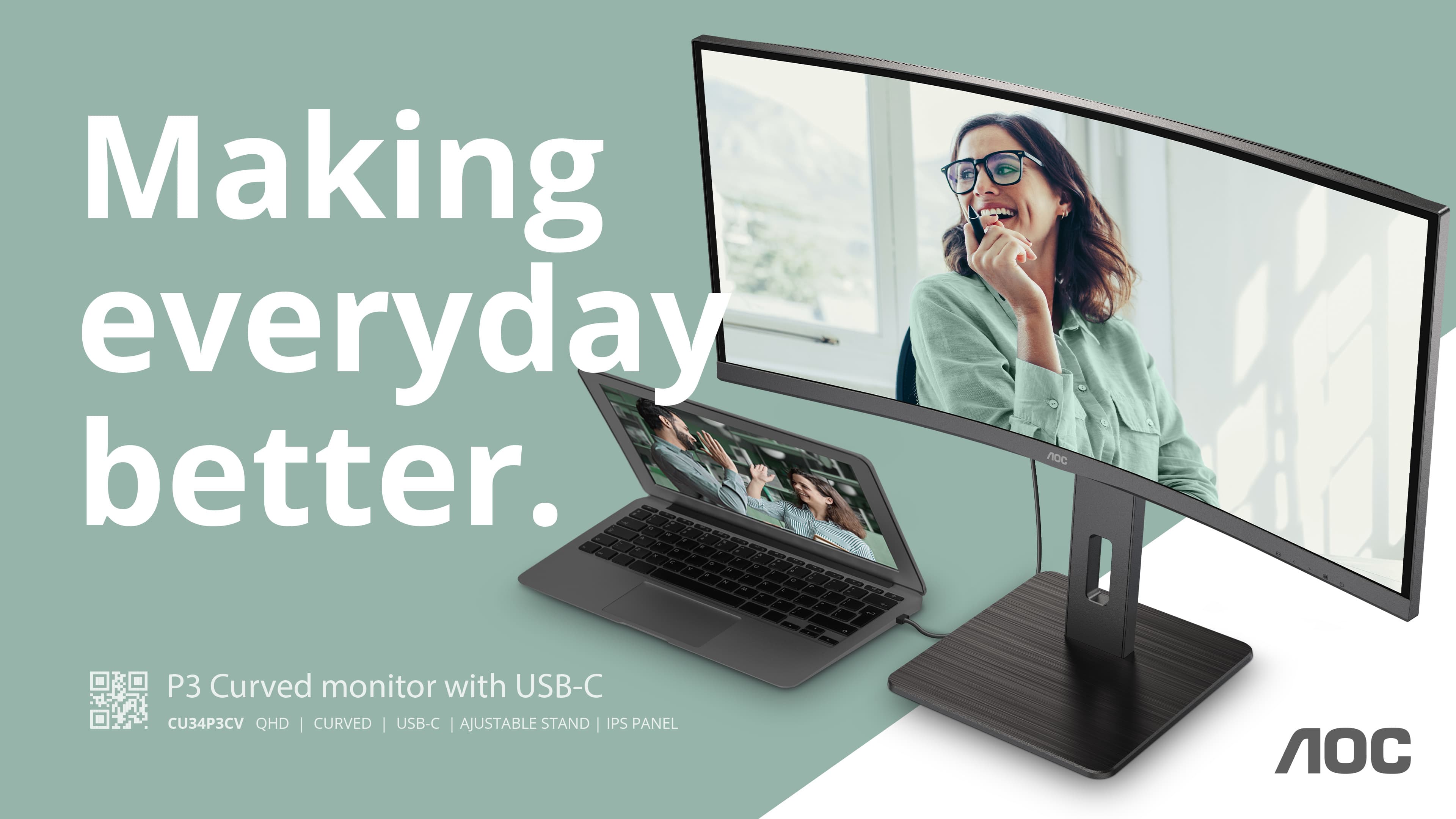 AOC CU34P3CV 34" UltraWide Quad HD Monitor — photo 2 of 16