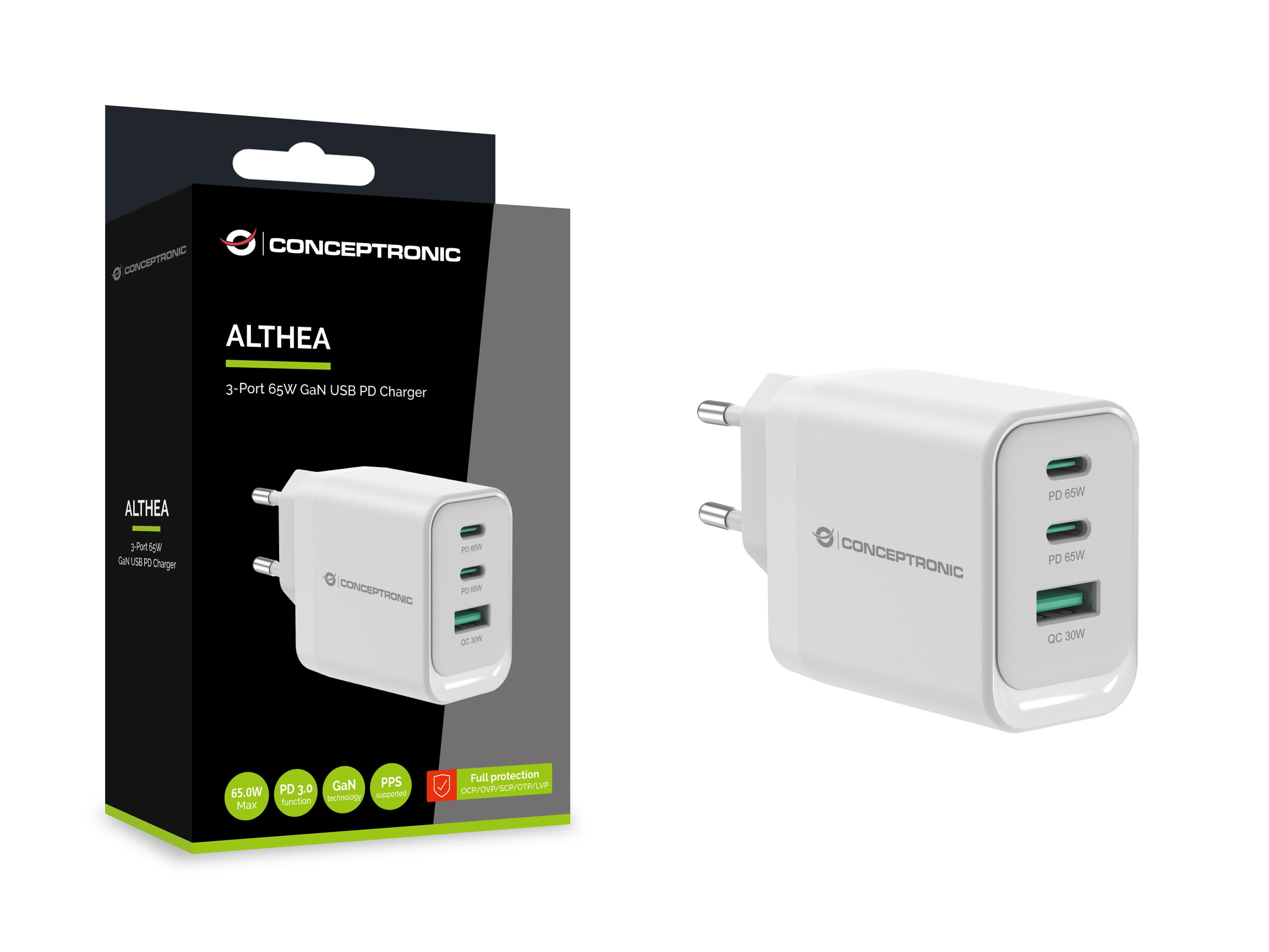 3-Port 65W GaN USB PD Charger - USB-C x 2 - USB-A x 1 - QC 3.0 - PPS - PD 3.0 — photo 4 of 5