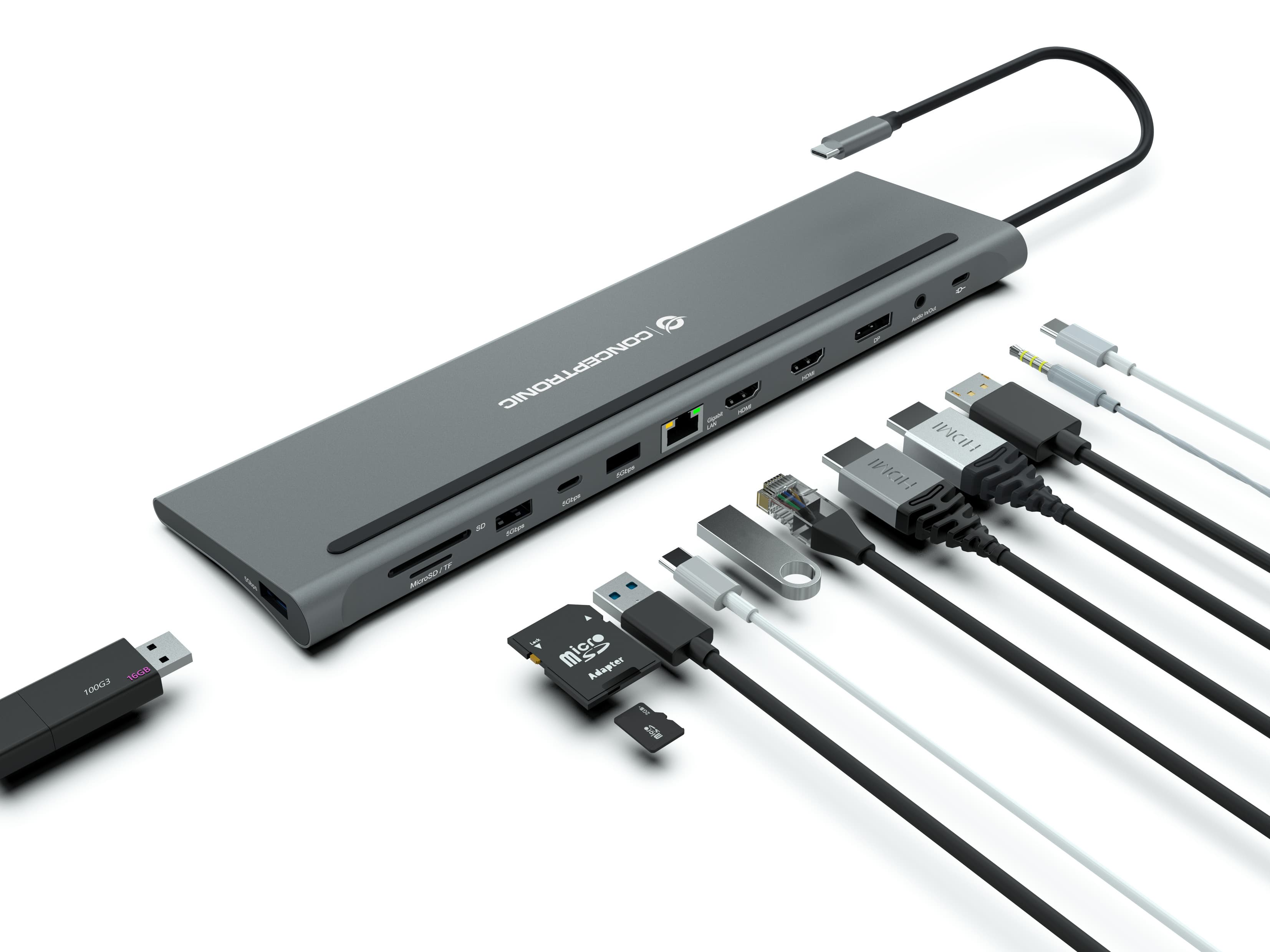 Station d'accueil 12-en-1 USB 3.2 Gen 1 - MST - Affichage 4K triple - 100W USB PD - HDMI x 2 - DisplayPort - GbE LAN - USB-A 3.0 x 2 — photo 5 sur 8