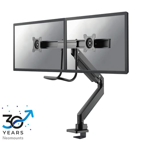 Dual Crossbar Monitor Arm - 10-32inch - 1-8 kg/screen - Gas Spring - 180 Degrees - Stop Mechanism - Topfix - Black