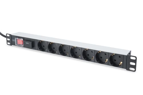 1U Aluminum PDU - 7x Type F Safety Outlet 16A - 250VAC 50/60Hz - Surge Protection