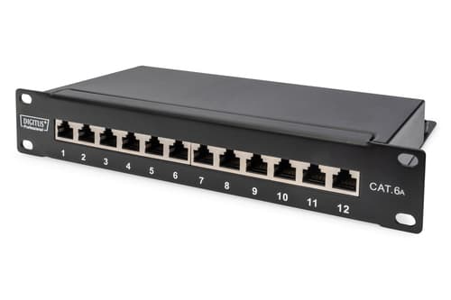 Panel de parche DIGITUS CAT 6A 12 puertos blindado