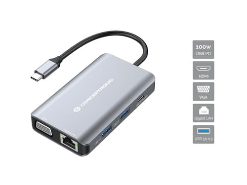 7-in-1 USB 3.2 Gen 1 Docking Station - HDMI - VGA - GbE LAN - USB-A 3.0 x 3 - 100W USB PD